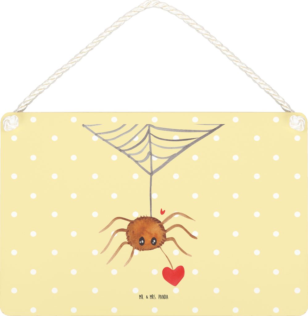 Mr. & Mrs. Panda Schild Spinne Agathe Liebe DIN A4 - Gelb Pastell - Geschenk, hängeschild, holzbild, Türschild, Wandbild Holz, sprüche, Liebesge...