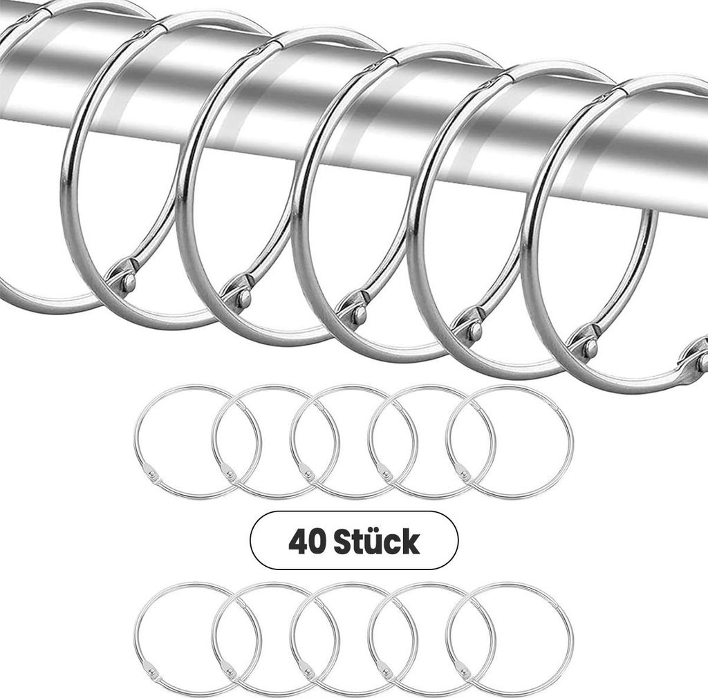 40er Set Duschvorhang haken, Duschvorhangringe Metall 50 Produktbild 