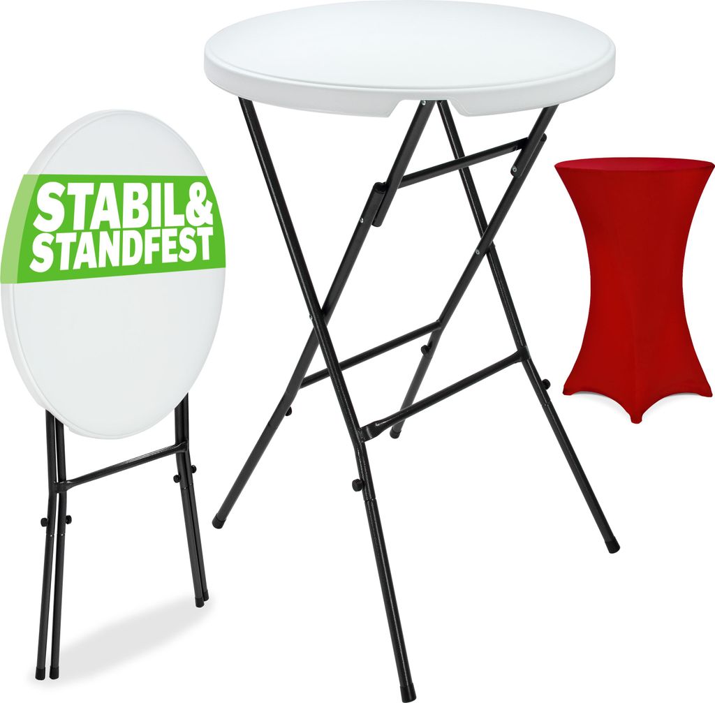 CASARIA Stehtisch mit Husse Rot 72 cm Set Klappbar Bistrotisch Rund 110 cm Hoch Outdoor Klapptisch Wetterfest Garten Partytisch Bartisch Hochzeit
