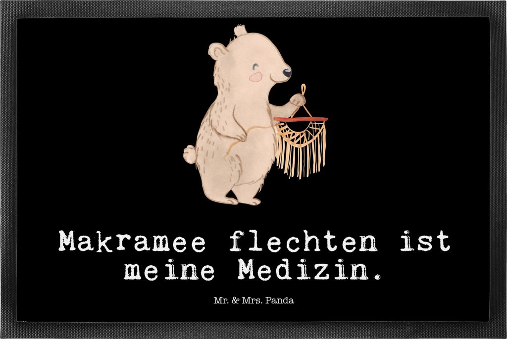 Mr. & Mrs. Panda Schmutzfangmatte Bär Makramee 50 x 75 cm - Schwarz - Geschenk, Bodenvorleger, Fußabstreifer, fußmatte, Fussmatte, Basteln, Schm...