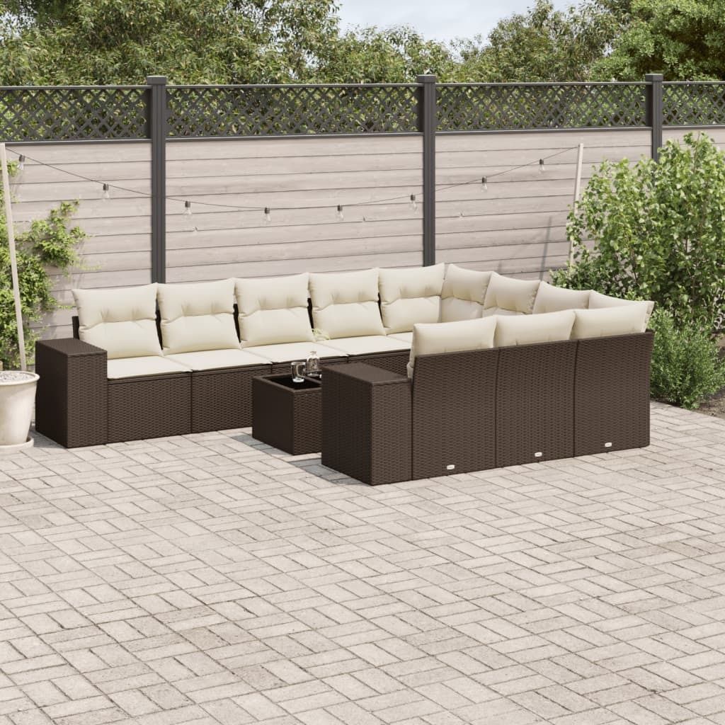 Maison Exclusive - 11-tlg. Garten-Sofagarnitur mit Kissen Braun Poly Rattan