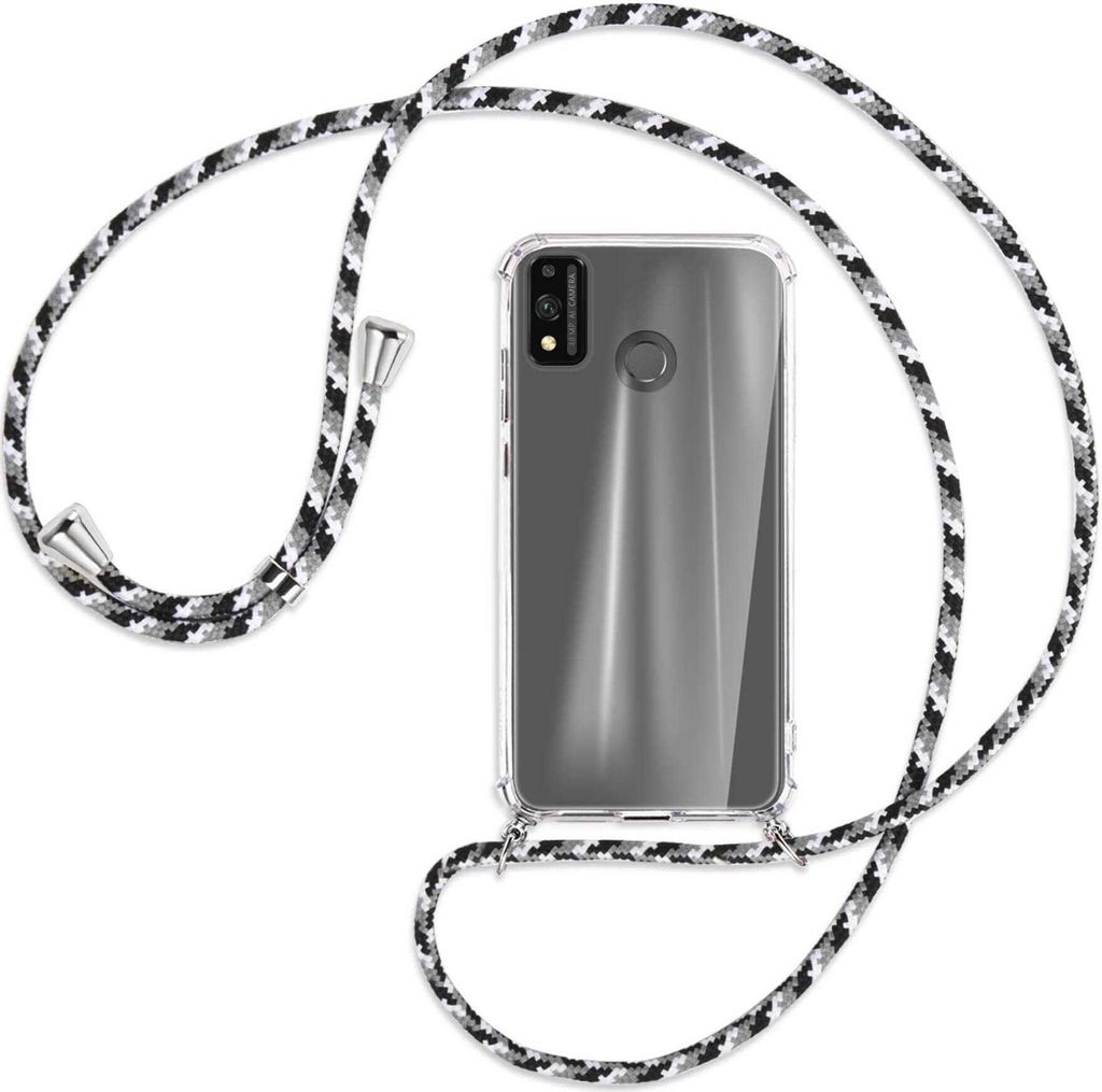 Handykette Backcover-Schutzhülle mit Band (Metall silberfarben) für Honor 9X Lite - schwarz/grau/weiß