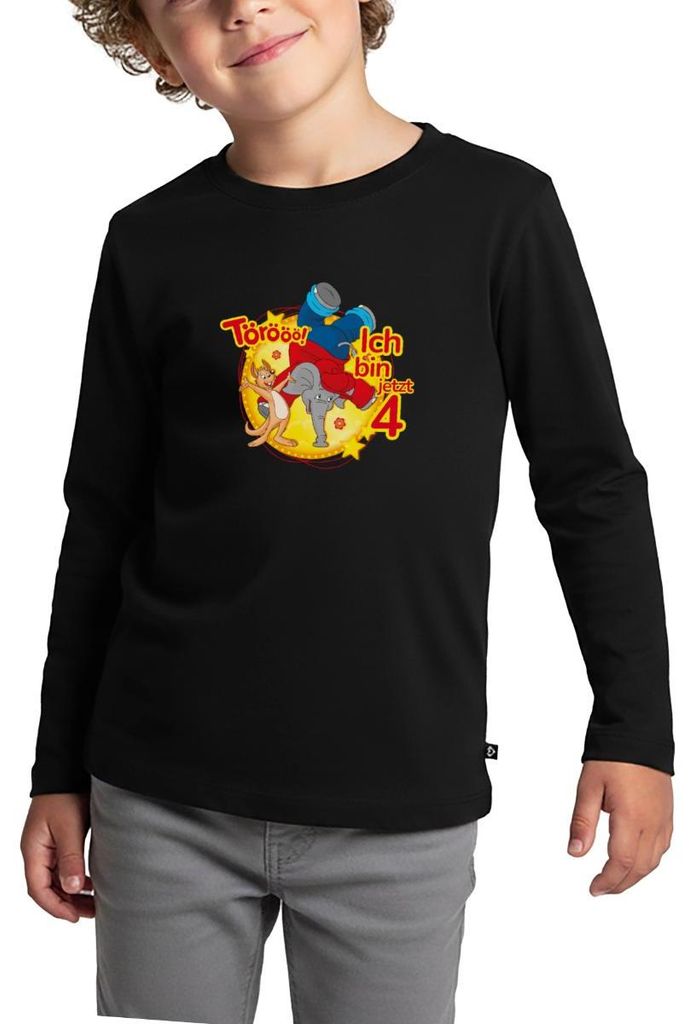 Spreadshirt Benjamin Blümchen Ich Bin Jetzt 4 Kinder Premium Langarmshirt, 110/116 (4 Jahre), Schwarz
