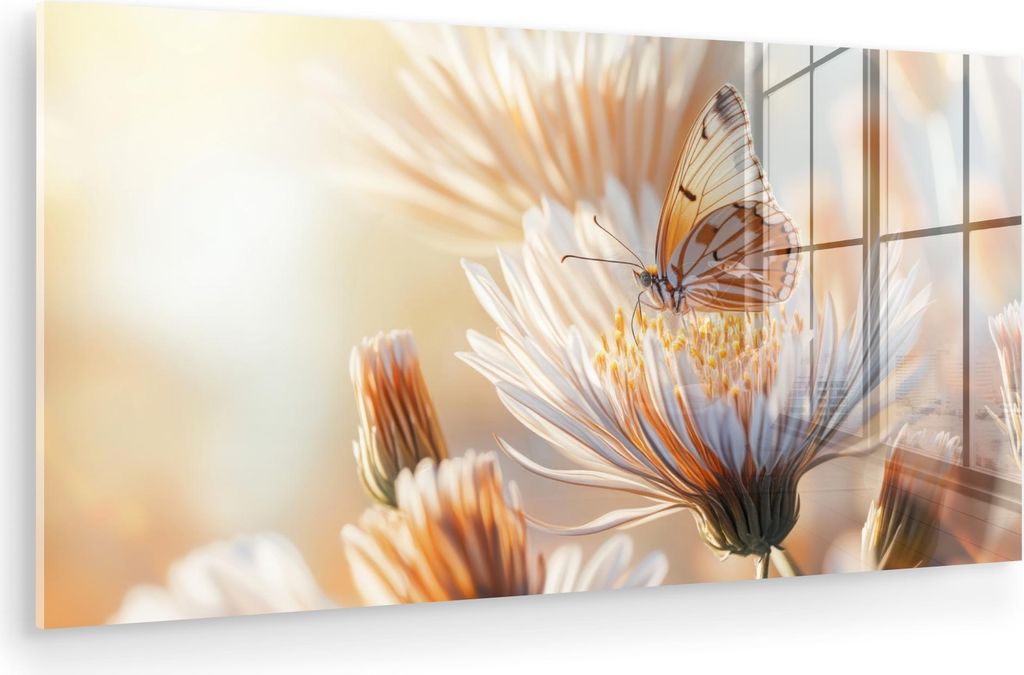 MuchoWow Glasbilder - Bilder auf Wandbild - Foto auf Glas Schmetterling - Blume - Orange 40x20 cm Wanddekoration aus Glas - Acrylglasbild - Acrylbi...