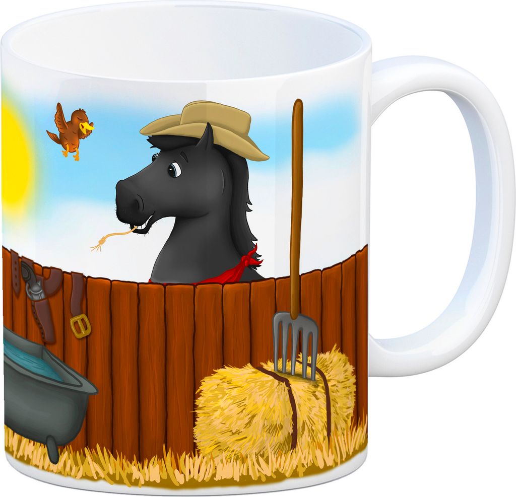 Kaffeebecher mit schwarzes Turnierpferd Motiv Kaffeetasse Tasse
