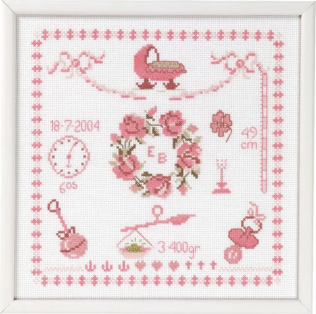 Kit broderie naissance fille motif à compter 25x25cm Permin 39-7132