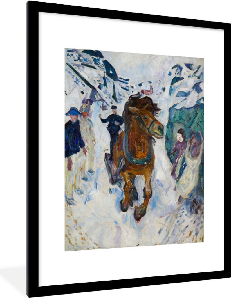 MuchoWow MuchoWow Gerahmtes Poster Galoppierendes Pferd - Edvard Munch 60x80 cm - Poster mit zchwarzem Bilderrahmen - Wohnzimmer - Dekorationen...