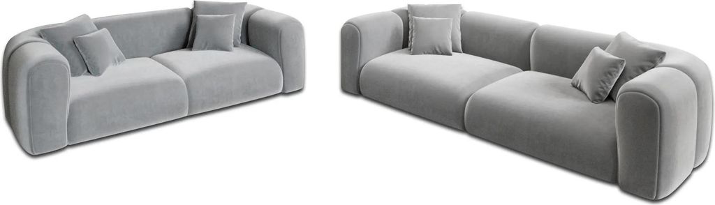 Samtstoff 3-2-Sitzer Sofa Set Belio Hellgrau
