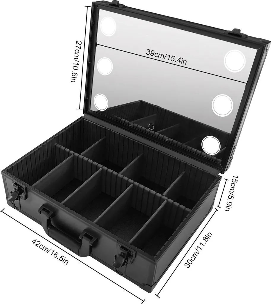 Coffret Cosmétique Miroir LED Variable - Rangement 9 Compartiments L - 7