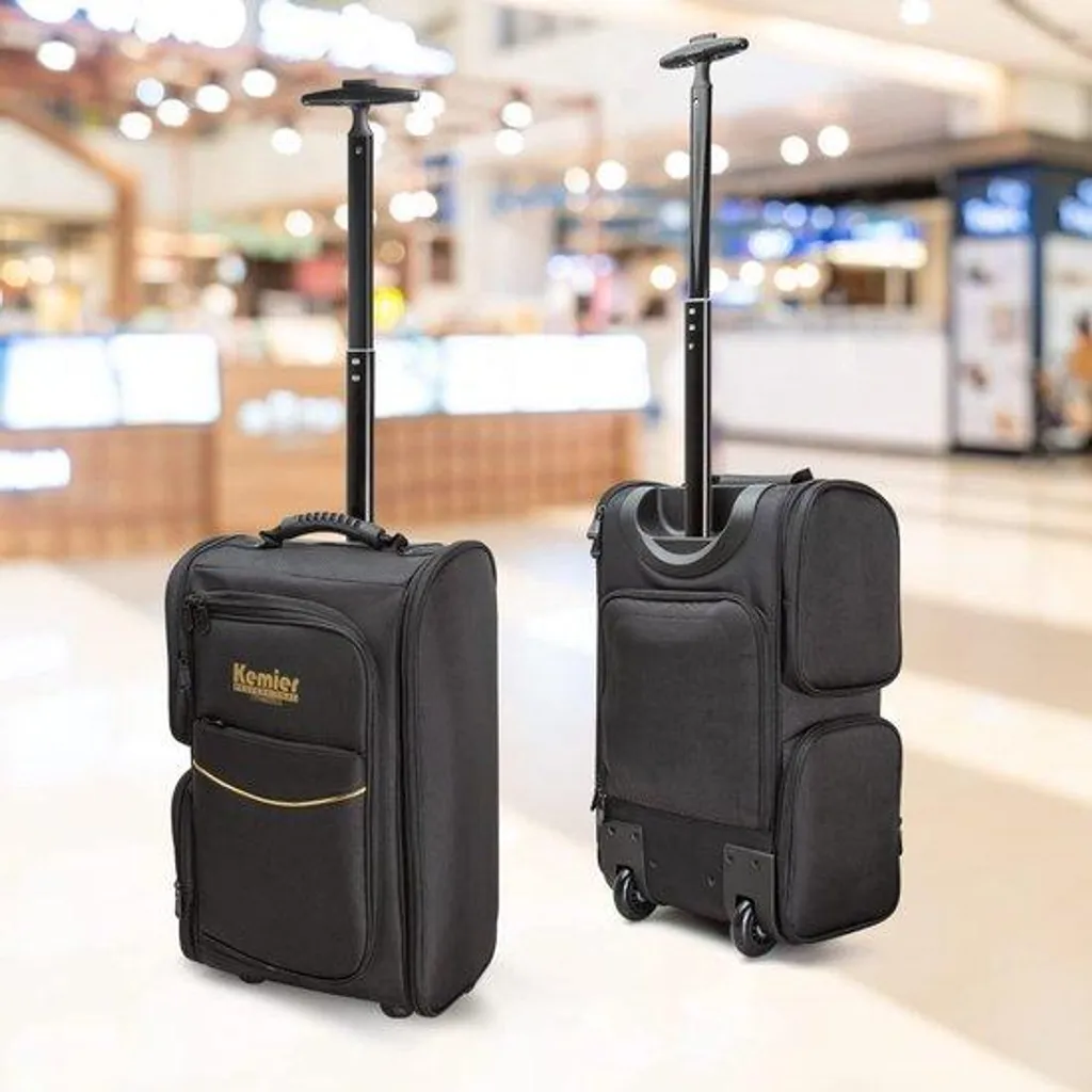 Valise maquillage XL à roulettes - Rangement cosmétique noir robuste