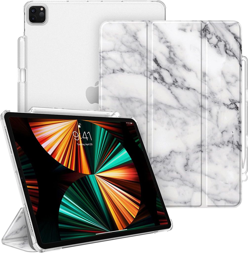 Fintie Hülle für iPad Pro 12.9 2022 (6. Generation)/ iPad Pro 12.9 2021/2020 mit Stifthalter, ultradünne leichte Schutzhülle mit transparenter ...
