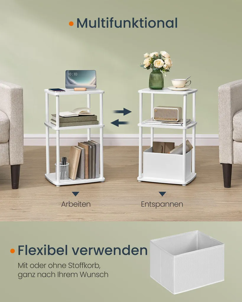 Table d'appoint compacte 3 niveaux blanc neige pour petit espace chic