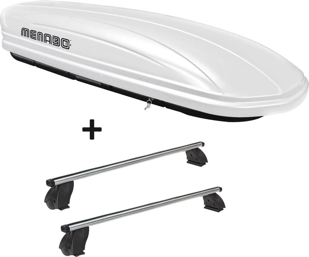 Dachbox VDPMAA320 320 Liter abschließbar weiß + Dachträger K1 PRO Aluminium kompatibel mit für VW Traporter (T5) 09-15