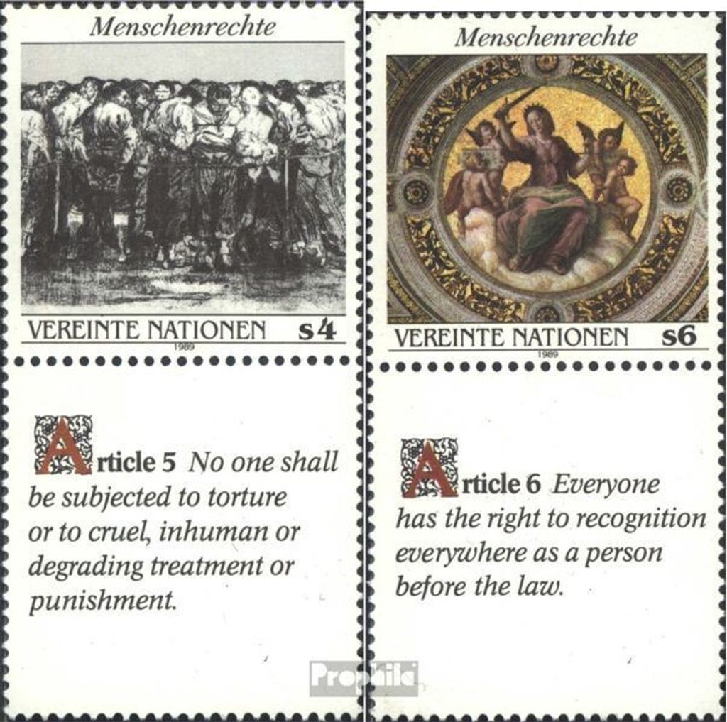 Briefmarken UNO - Wien 1989 Mi 96Zf-97Zf mit Zierfeld (kompl.Ausg.) gestempelt Menschenrechte