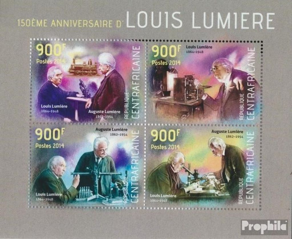 Briefmarken Zentralafrikanische Republik 2014 Mi 4565-4568 Kleinbogen (kompl. Ausgabe) postfrisch Louis Lumière