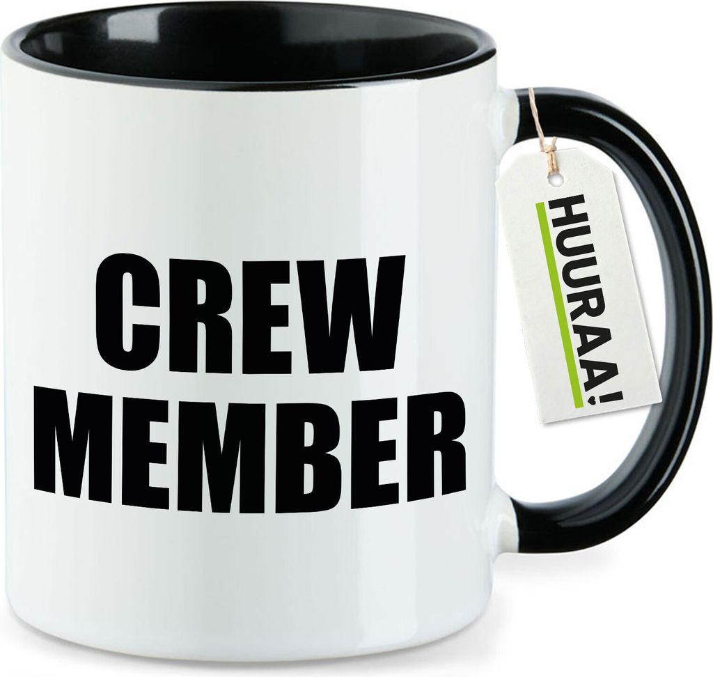 Huuraa Kaffeetasse Crew Member Schriftzug 330ml Schwarz Keramik Kaffeebecher Geschenkidee