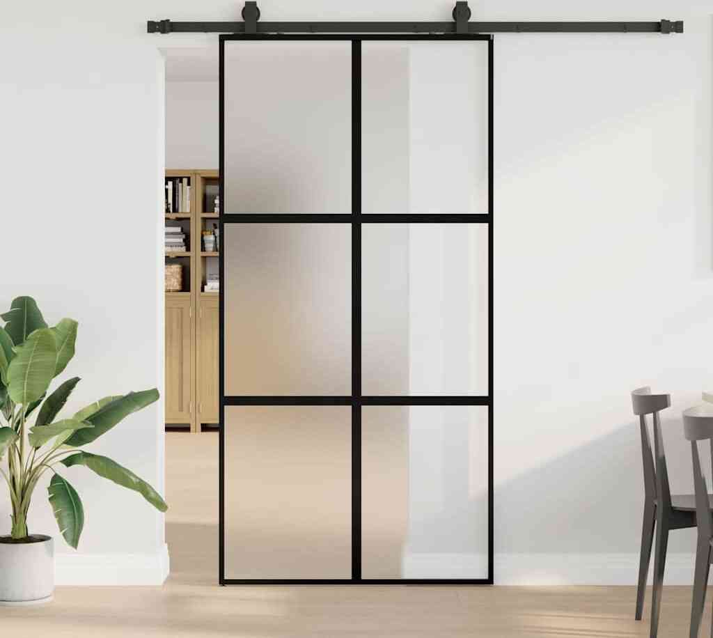 BEI CLORIS Schiebetür mit Beschlag Schwarz 102,5x205 cm Hartglas - Zimmertüren Neu7983473 2parcel