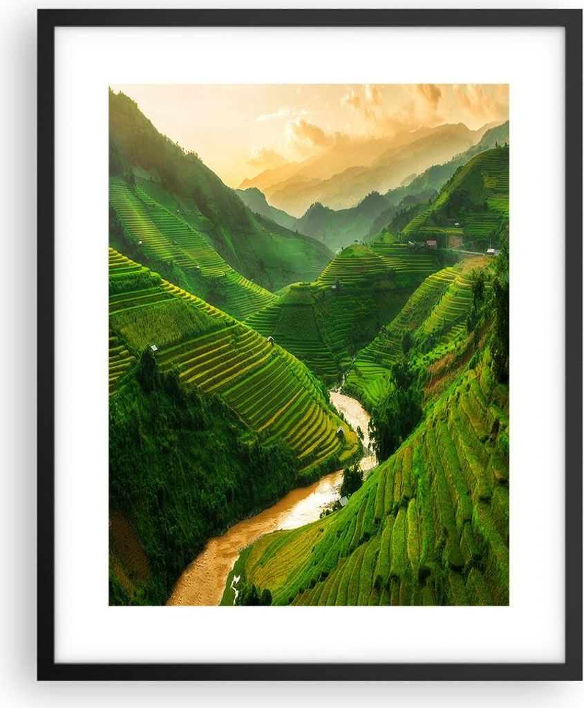 Gerahmtes Poster - Schwarzer Rahmen - Klappe Reis Vietnam - 40x50 cm - Wand Bild - Wanddeko - Wandbilder - Kunstposter - Wandposter - Bilderrahmen ...