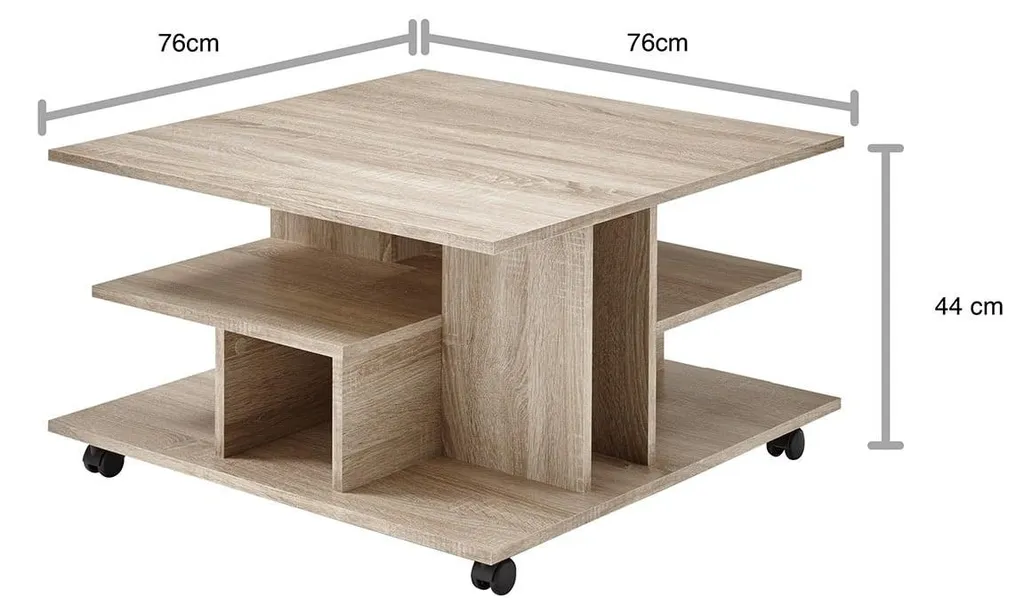 Table Basse Carrée à Compartiments - Meuble de Salon Mobile Calicosy - 4