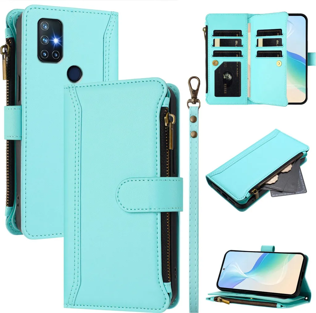 Custodia Premium OnePlus Nord N10 5G con Portamonete e Supporto Verde