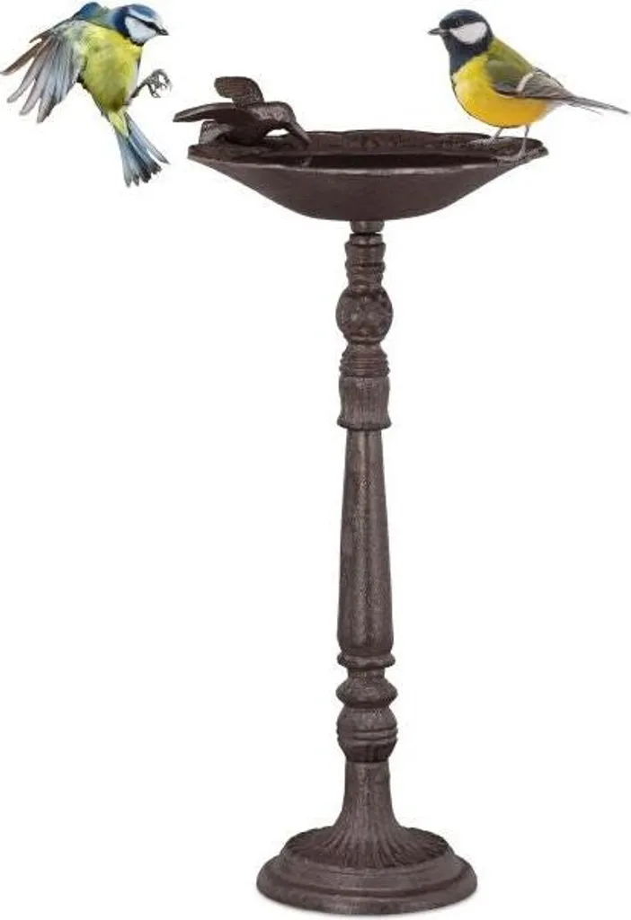 Bain d'oiseaux en fonte décoratif sur pied pour jardin extérieur de 70cm