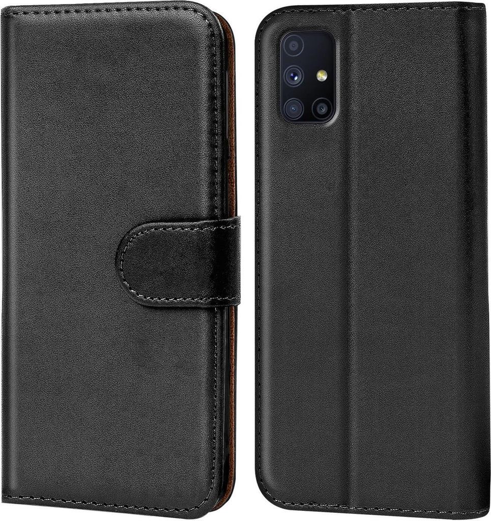 Conie Klapp Tasche für Samsung Galaxy M31s Kartenfach Rundumschutz Hülle in Schwarz