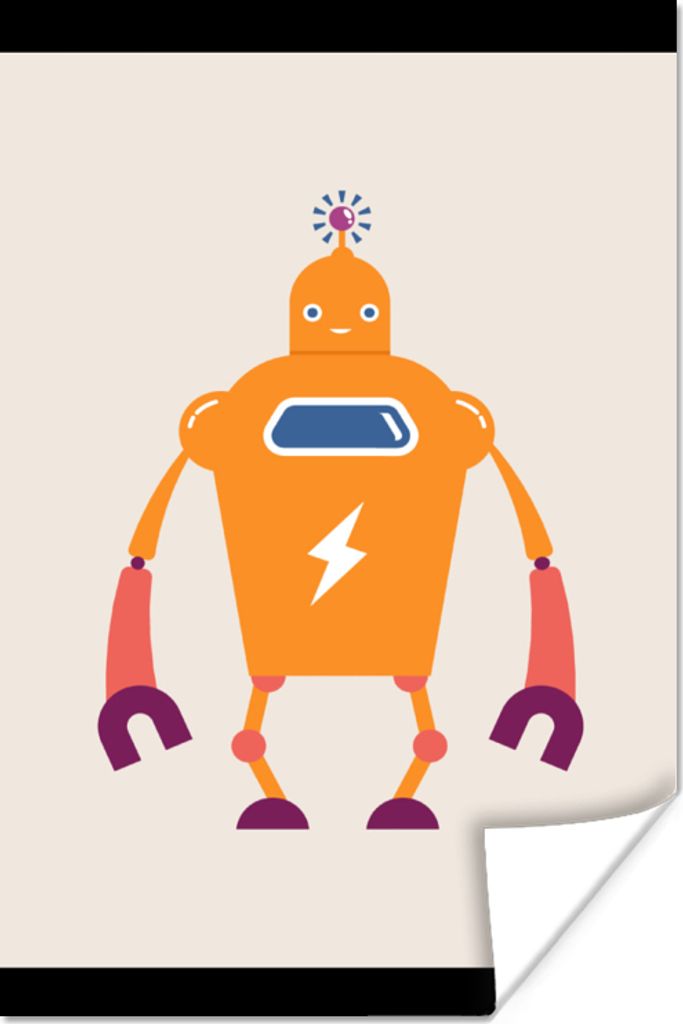 MuchoWow Poster Roboter - Antenne - Orange - Blitzschlag - Junge - Kinder 30x40 cm - Wandplakat - Poster Kinderzimmer