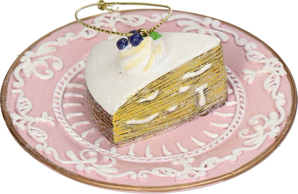 Christbaumschmuck 9,5cm Keramik Kuchenstück Figur Rosa Produktbild 