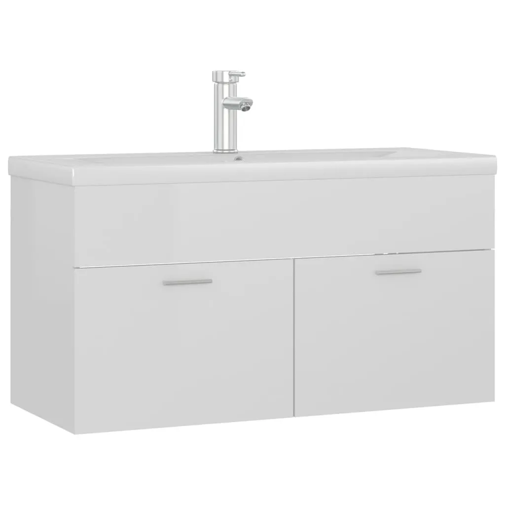 Meuble sous vasque blanc brillant avec lavabo encastré pour salle de bain