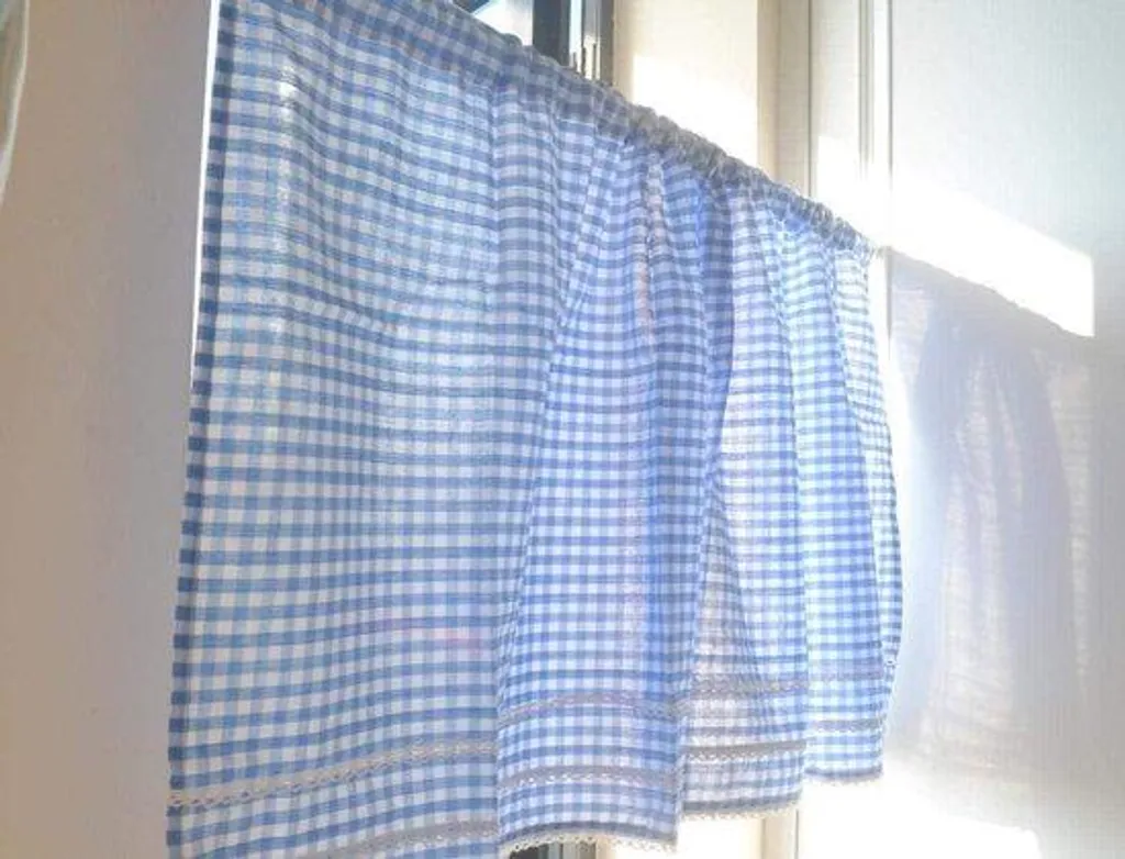 Rideau de café Maison de campagne bleue 60x150 cm en coton brodé