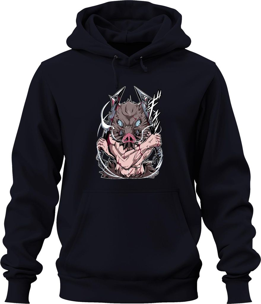 Anime Wildschwein Dämonenjäger Zweiklingen Manga Cosplay Uni Hoodie Kapuzenpullover, Navy, M