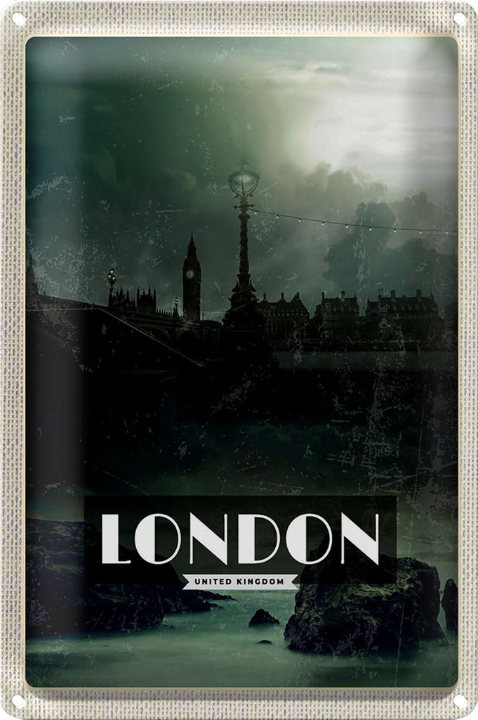 Blechschild Reise 40x30cm London UK Vintage Nacht