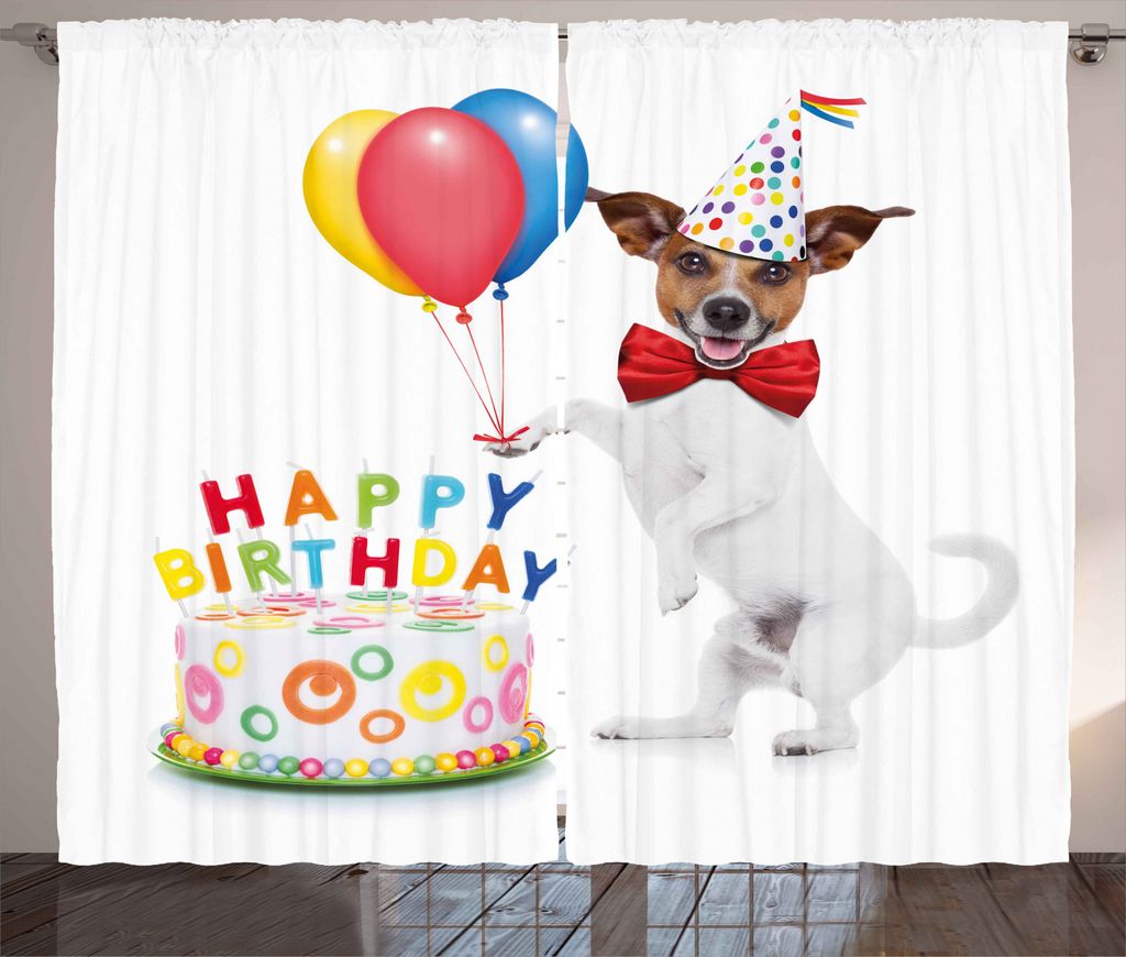 ABAKUHAUS Geburtstagsparty Rustikaler Gardine, Tanz-Party-Hundekuchen, Schlafzimmer Kräuselband Vorhang mit Schlaufen und Haken, 280 x 245 cm, Meh...