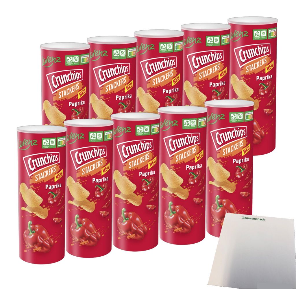 Lorenz Crunchips Stackers Paprika VPE (10x175g Dose) + usy Block