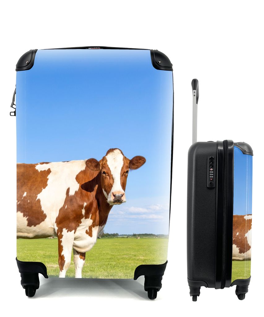 MuchoWow Koffer Handgepäck Trolley Rollkoffer Kleine Reisekoffer mit 4 Rollen - Kühe - Bauernhof - Gras - Natur - Tiere - Cabin Size < 55x40x23...