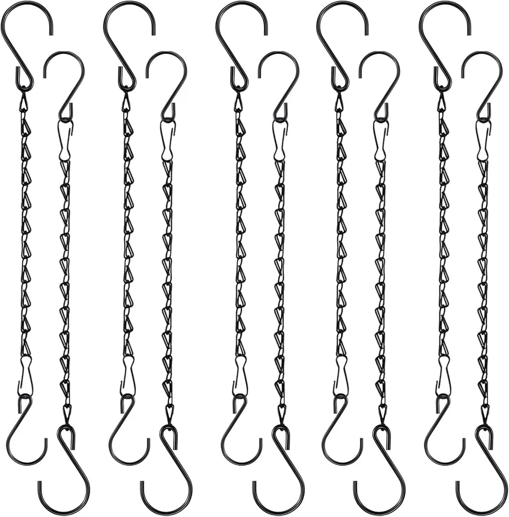 Lot de 10 Chaînes de Suspension en Métal Noir 25 cm avec Crochets S