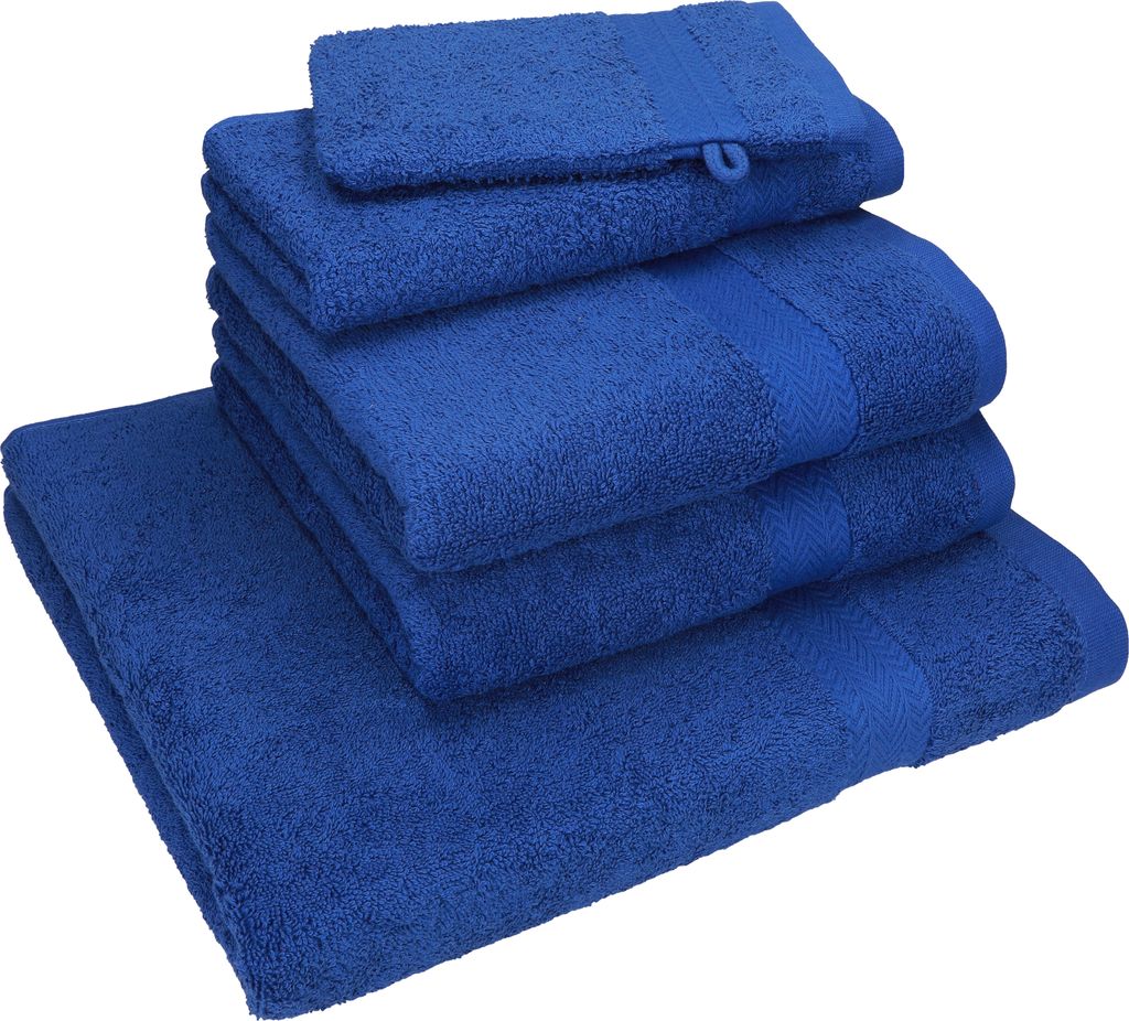 Betz 5-tlg. Handtuch - Set NICE Pack 100% Baumwolle 1 Duschtuch 2 Handtücher 1 Gästetuch 1 Waschhandschuh Farbe - royalblau