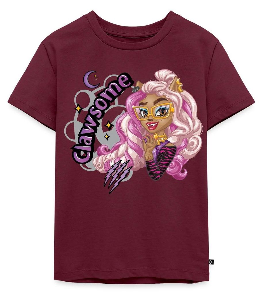 Spreadshirt Monster High Clawdene Wolf Clawsome Kinder Premium T-Shirt, 110/116 (4 Jahre), Burgunderrot