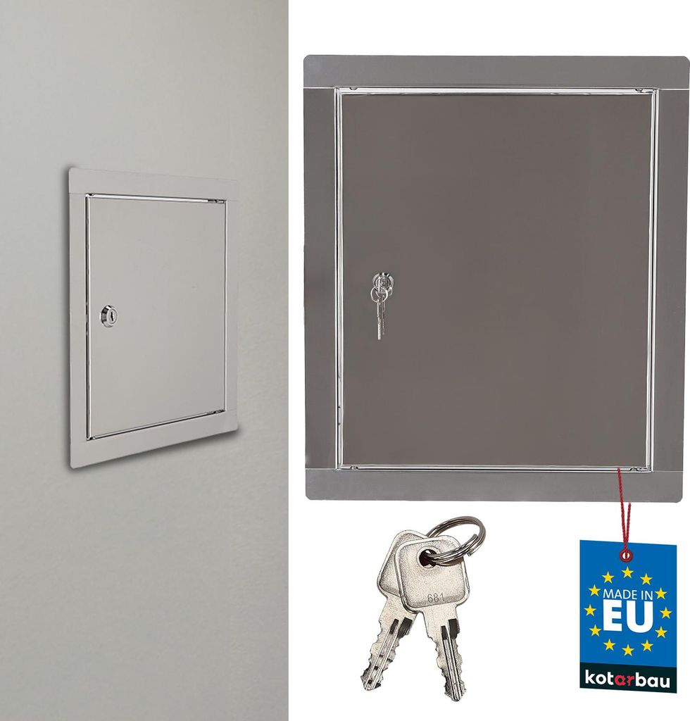 KOTARBAU Revisionsklappe Größe 25x25cm mit Schlüssel Edelstahl Silber für Revisionsschächte