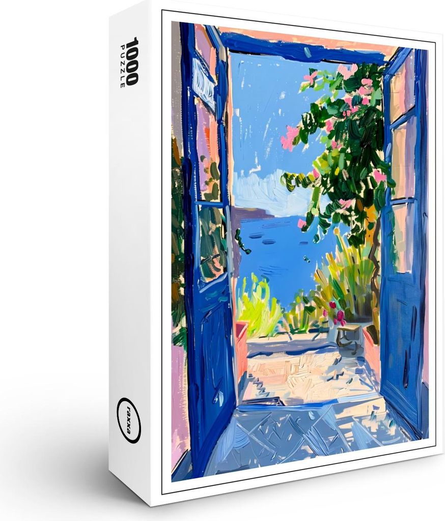 raxxa Premium-Puzzle "Mediterranean Terrace View Through Open Door With Blooming Bougainvillea Frame", 1000 Teile
