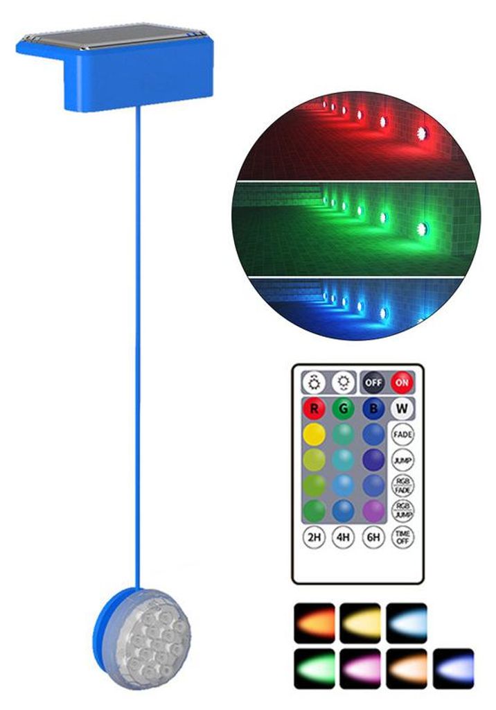 LED Solar Poollicht 16 Farben IP68 Unterwasserleuchte mit Produktbild 
