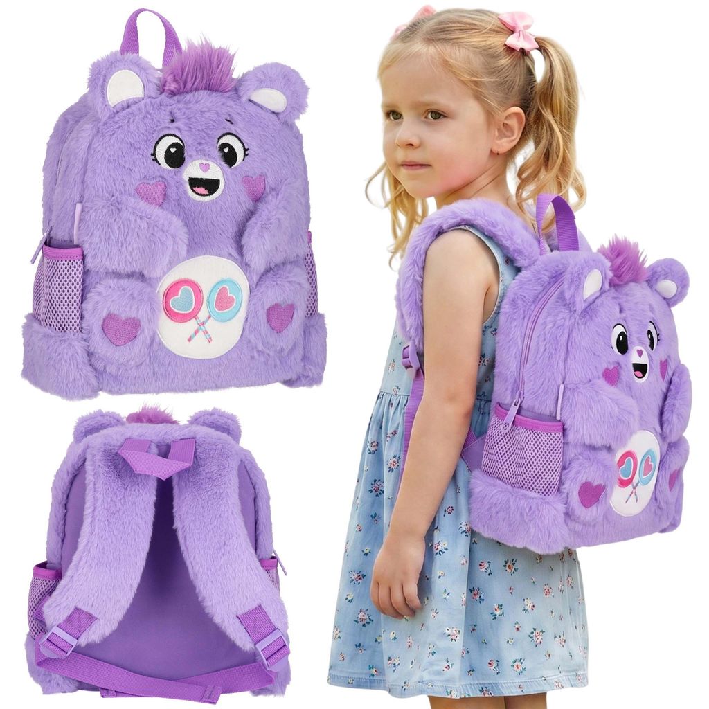 Care Bears Plüschrucksack in Lila für Mädchen, kleiner Rucksack für Kindergarten und Ausflüge, 5 l
