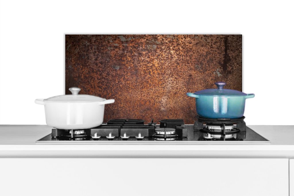 KitchenYeah Spritzschutz Küche - Küchenrückwand - Wandschutz für Herd und Spüle - Stahl - Rost - Bronze - Struktur 70x30 - Alu-Dibond (Alte...