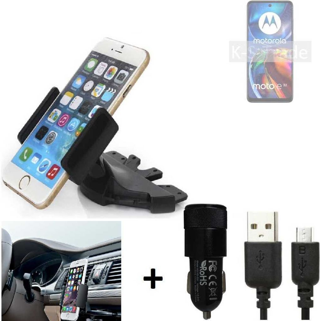 TOP SET K-S-Trade Autohalterung kompatibel mit Motorola Moto E32 CD Schlitz Halterung KFZ-Halter Radio Handy Halterung 360° drehbar DVD-Schacht inkl.