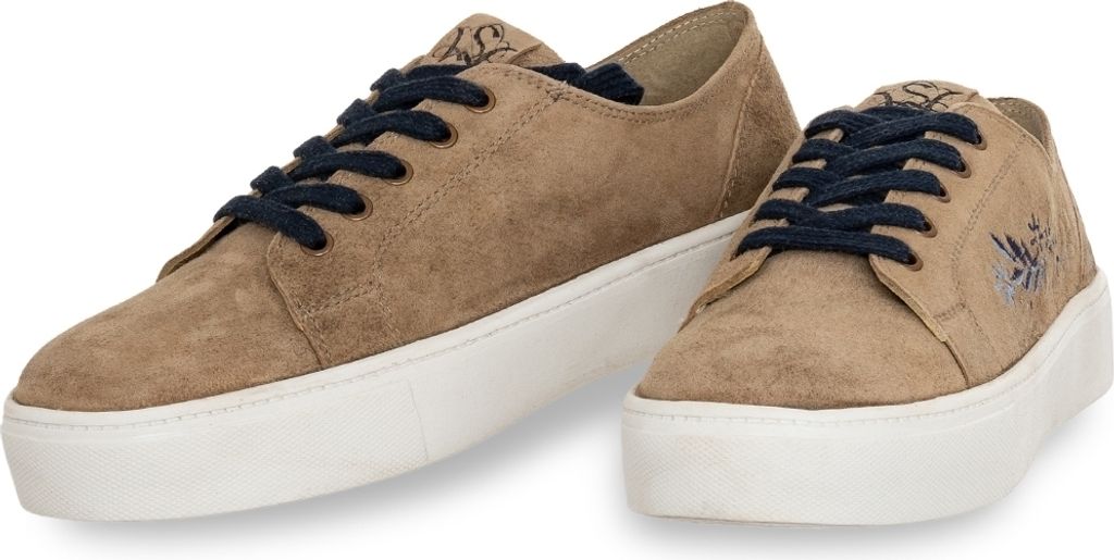 Sneaker ALIY aus Leder mit traditionellen Stickereien und Perforationen in Schotter Grün