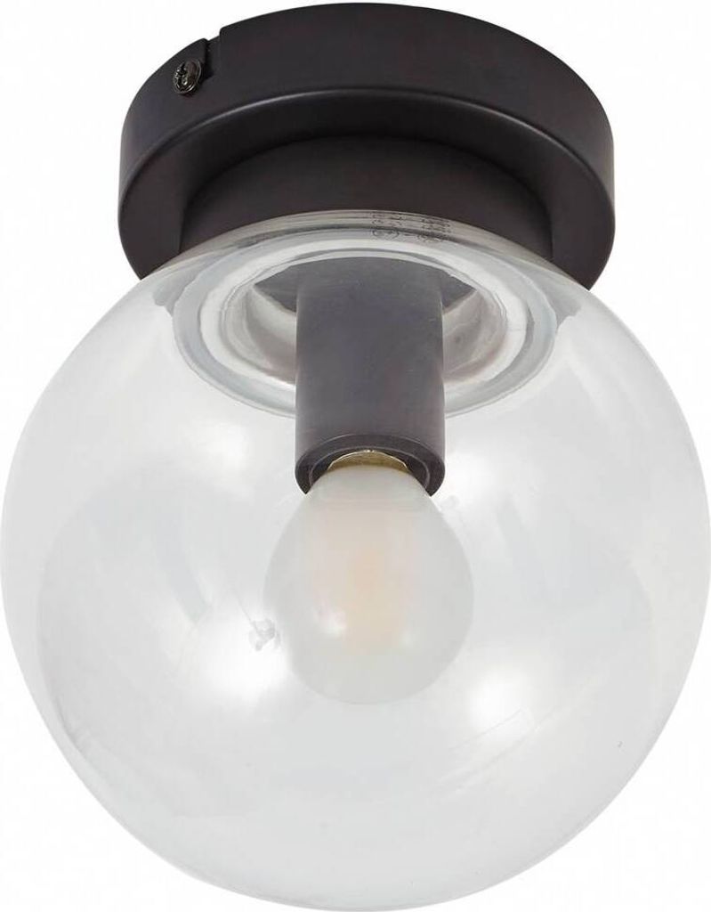 Lucande Deckenleuchte Badolo, schwarz, Glas, Ø 15 cm, IP44