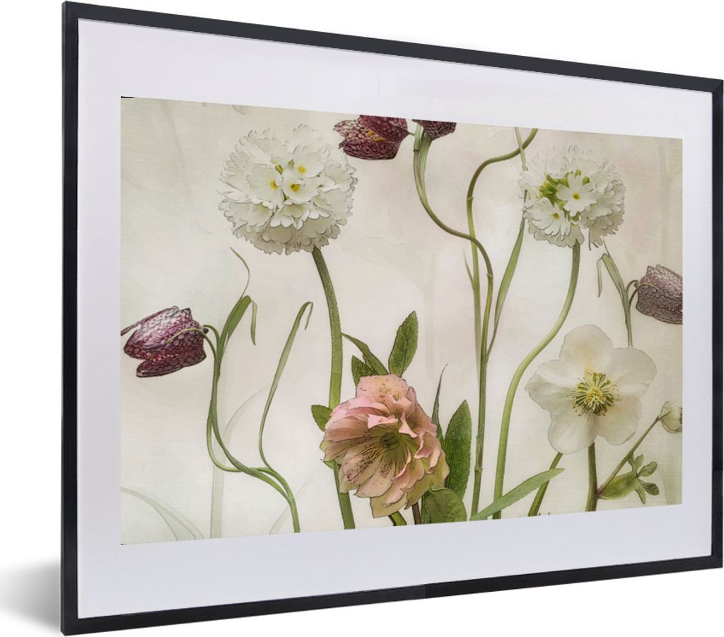 MuchoWow Gerahmtes Poster Blumen - Frühling - Garten - Stilleben 60x40 cm - Poster mit Schwarzem Bilderrahmen Wandposter Rahmen Foto Bilder - Sc...