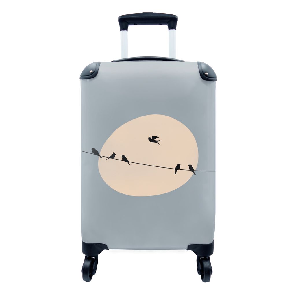 MuchoWow Koffer Handgepäck Trolley Rollkoffer Kleine Reisekoffer mit 4 Rollen - Pastell - Vogel - Blau - Cabin Size < 55x40x23 cm & 55x40x20 cm ...