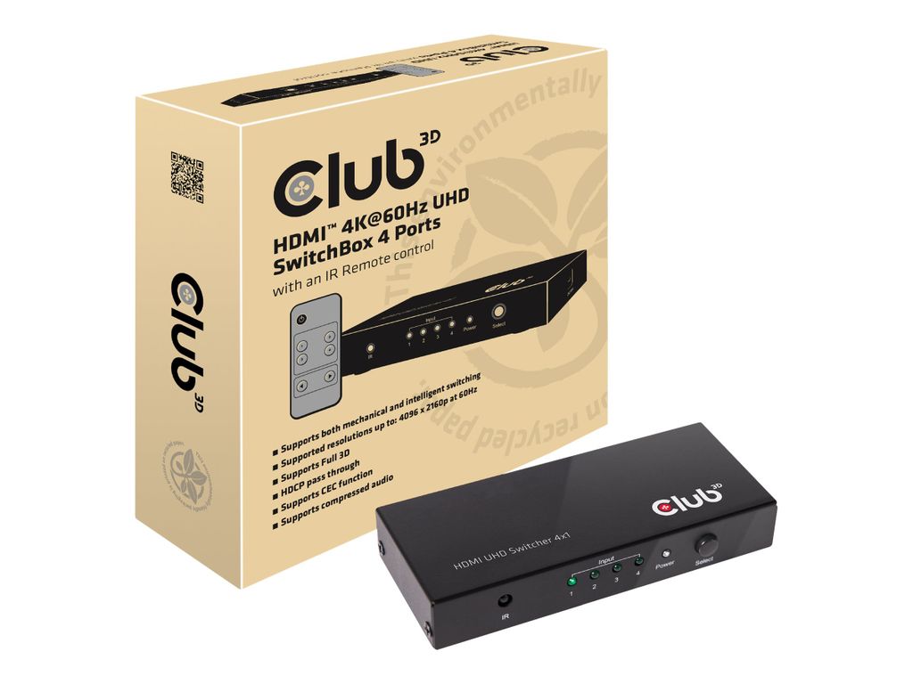 Club3D HDMI Switchbox 4 Eingänge -> 1 Ausgang  4K60Hz Immagine del prodotto 