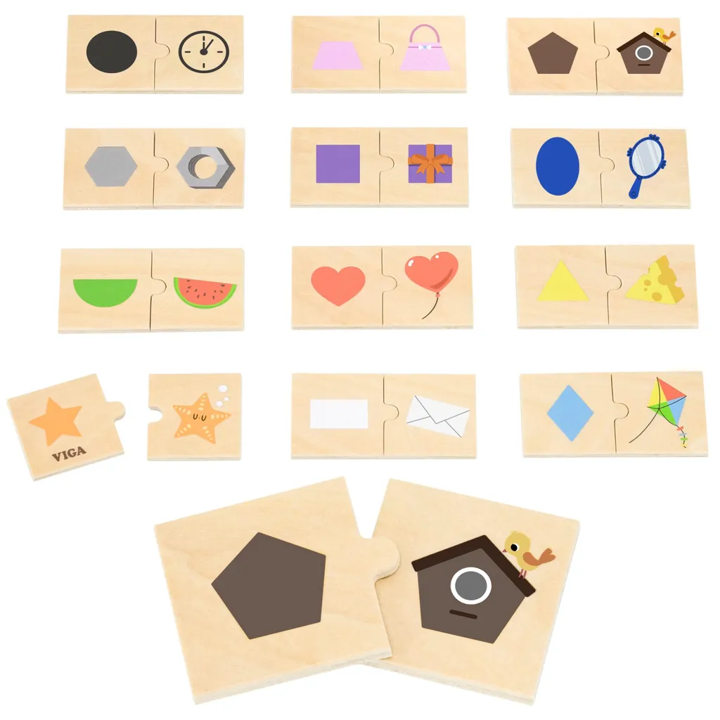 Jeu d'Association et Puzzle de Connexion Formes et Objets Viga en Bois